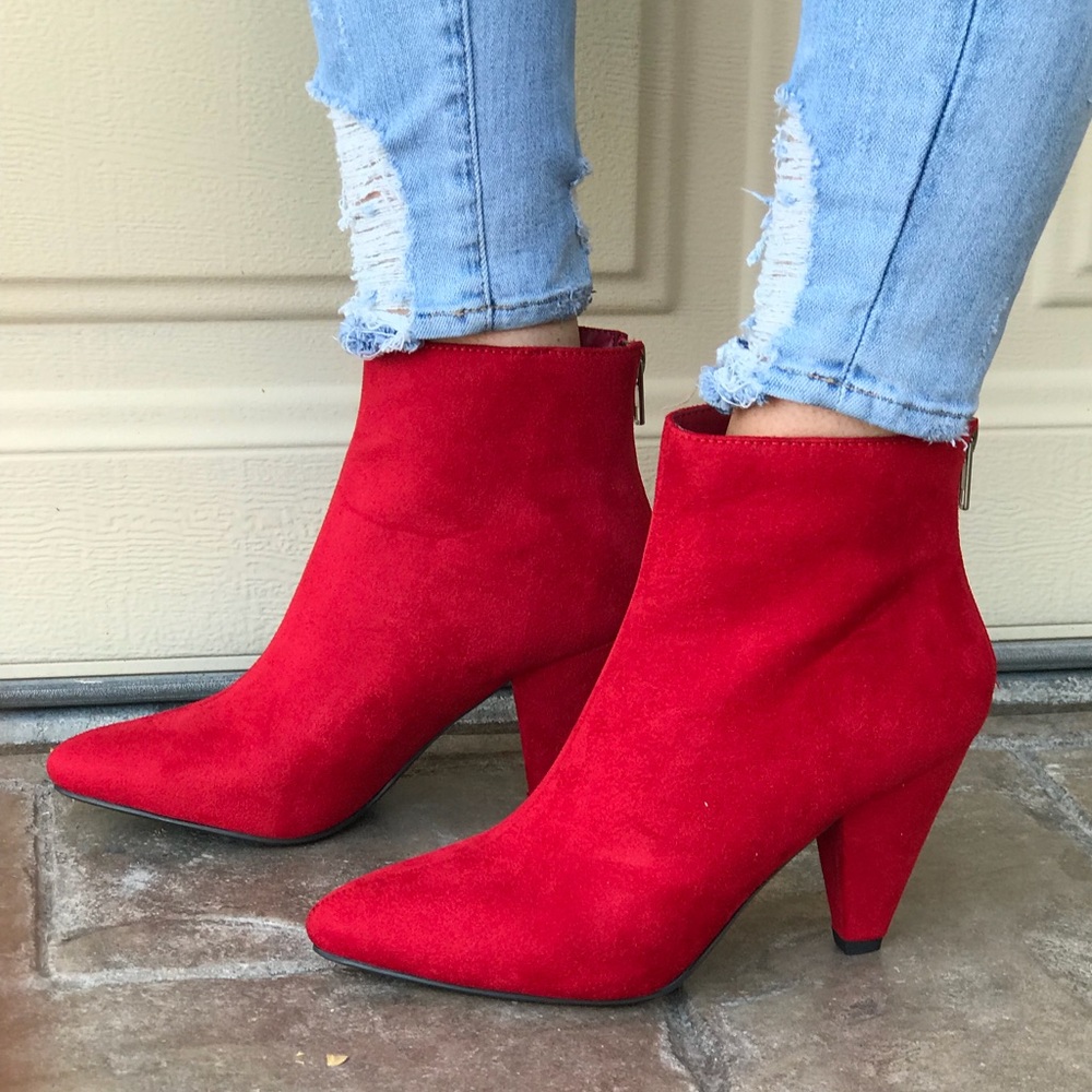 NIB Fairfax Red Low Kitten Heel Booties - Picture 6 of 6